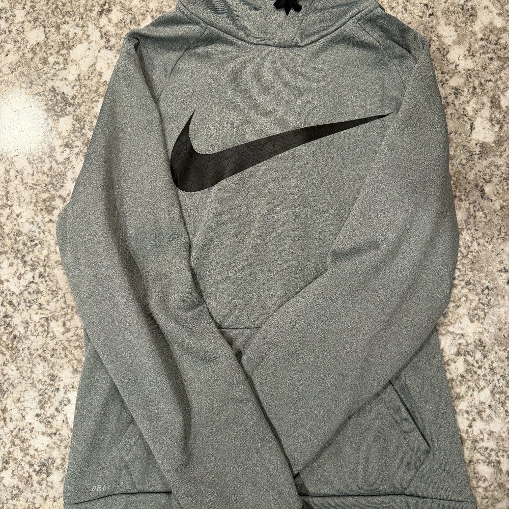 Nike Dri-FIT Gray Hoodie Large Swoosh Athletic Hoodie Size Medium